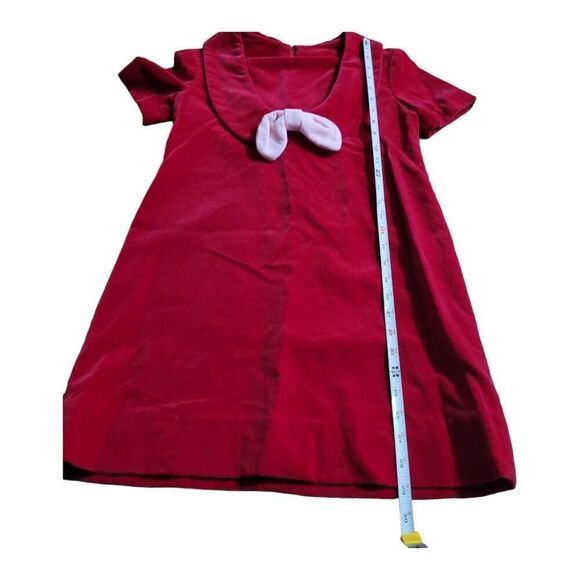 Red Velvet Scoop Neck Holiday Party Dress Retro Style Handmade Frock Girl SZ L - Picture 5 of 5
